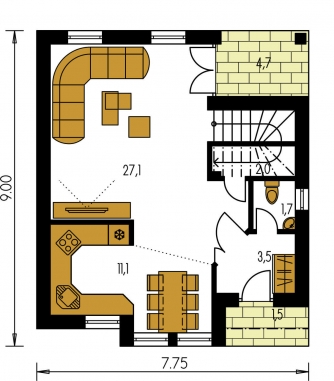 Spiegelverkehrter Entwurf | Grundriss des Erdgeschosses - KOMPAKT 44